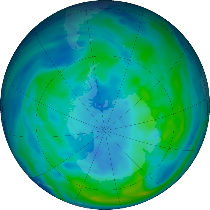 Antarctic ozone map for 11 May 2019